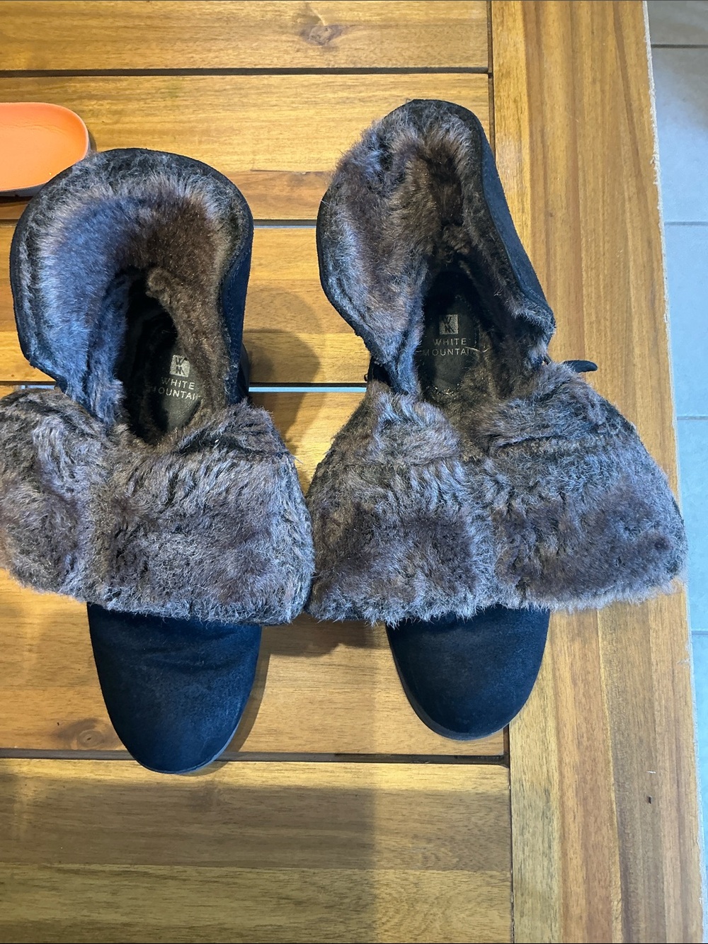 White Mountain Black Faux Suede Faux Fur Ankle Booties with Buckle - Picture 4 of 10